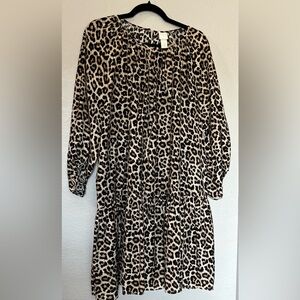 H&M Leopard Print Smock Dress -size XL Babydoll vacation spring  summer